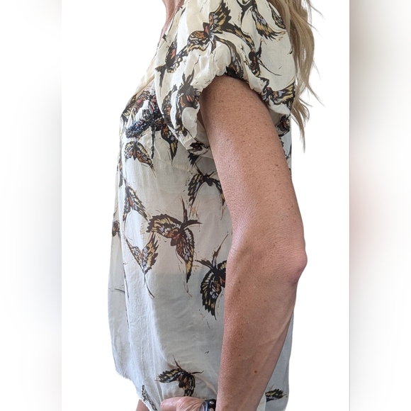 Anthropologie Moulinette Soeurs 100% SILK Beaded Sequin Bird Blouse Top Size 6 - Picture 6 of 9